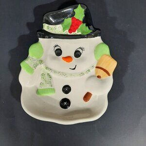 Ceramic Snowman Shaped Decorative‎ Dish With Festive Hat & Scarf